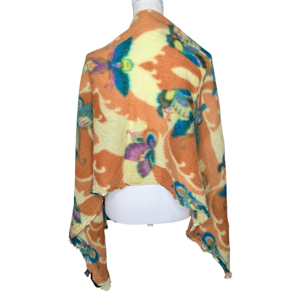 100% Wool Scarf Shawl Wrap Butterfly Design Art To Wear Fairycore Boho Unique